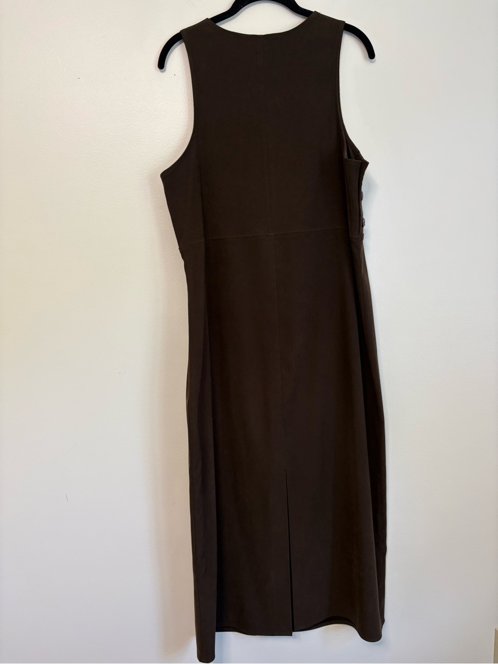 Vintage Casual Corner Brown Faux Suede Sleeveless Maxi Dress Side Buttons Sz 12 - Picture 6 of 10